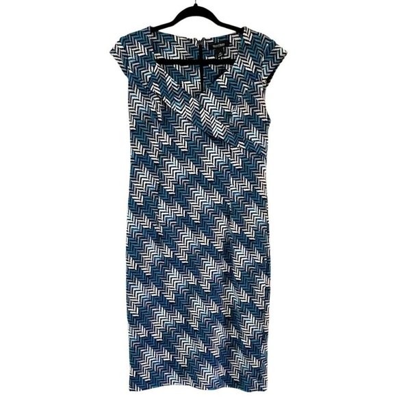 White House Black Market Cap Sleeve V-Neck Cross Bodice Pattern Dress Sz 12 - Picture 5 of 7